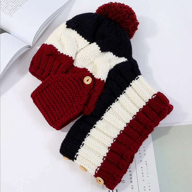 SUOGRY вязаная шапка шарф зимние Skullies шапочки Женская зимняя обувь Шапки для Для женщин мешковатые теплые утепленные шапки с маской шею - Цвет: wine red