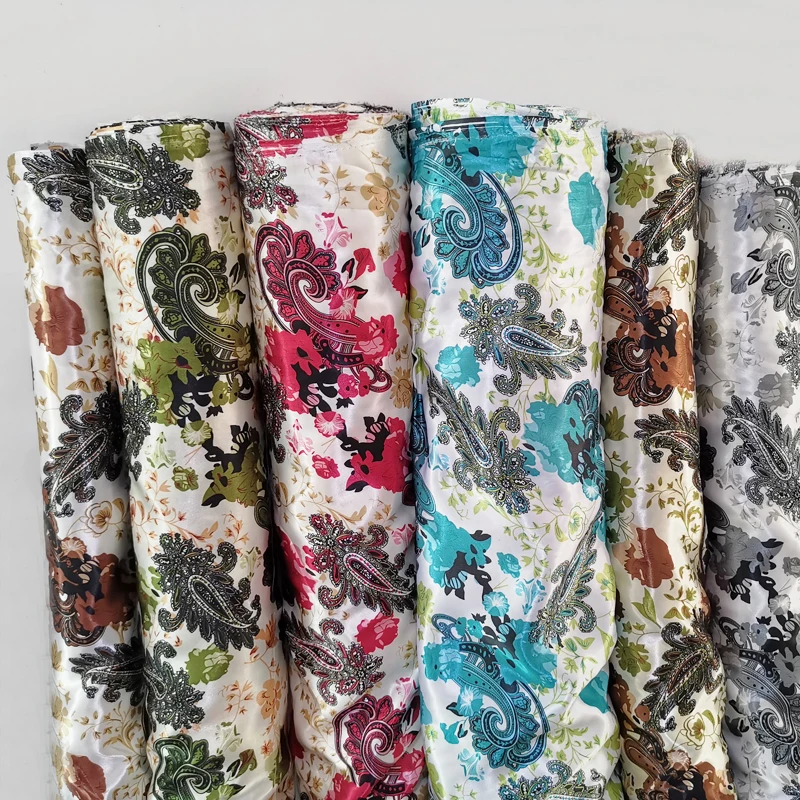 Винтажная атласная ткань с цветочным принтом пейсли мягкая Полиэстеровая шармёз
