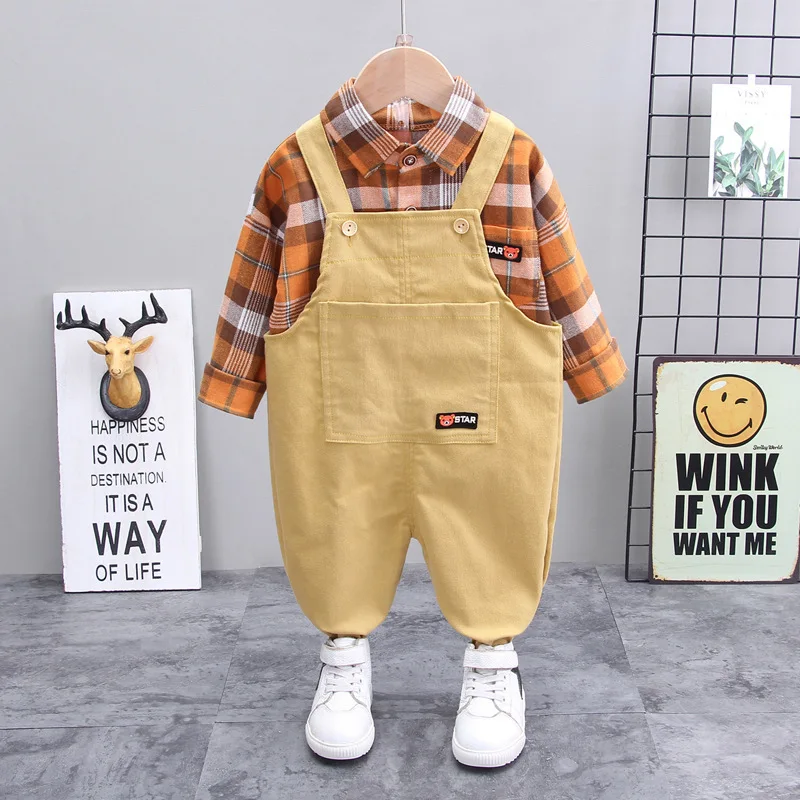 New Spring Autumn Baby Boys Clothes Suit Children Cotton Shirt Overalls 2Pcs/sets Toddler Casual Clothing Infant Kids Tracksuits | Детская