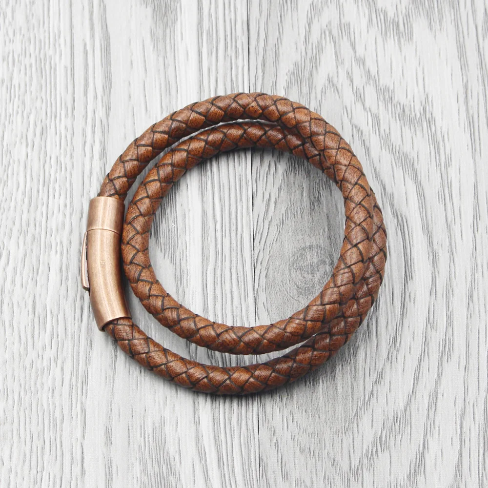 FIREBROS Ancient/Red Bronze Stainless Steel Magnetic Clasp Vintage Brown Multilayer Braided Genuine Leather Bracelet Men Jewelry | Украшения