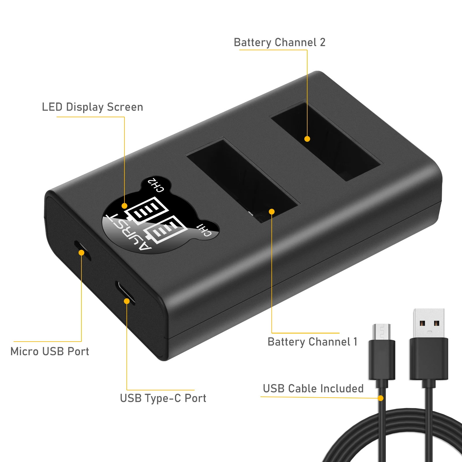 1680 мАч для GoPro Hero 7 6 5 батарея + USB двойное зарядное устройство перезаряжаемое