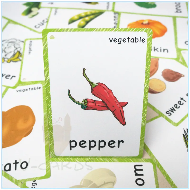 20pcs Montessori Educational Toys Vegetables Flash Cards For Kids Early Learning Word Card Kindergarten Memory Spelling Game | Игрушки и