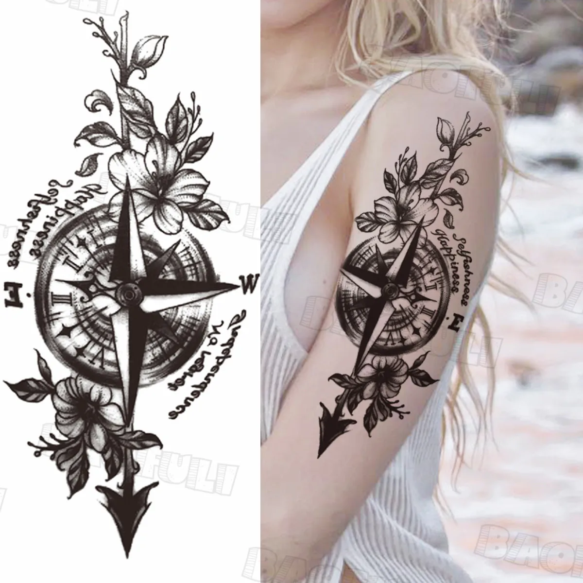 3D реалистичные временные татуировки в виде Розы и змеи для женщин взрослых с