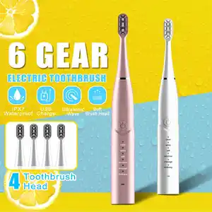 Водонепроницаемая электрическая зубная щетка IPX7 Sonics для взрослых с таймером, 6 режимов, зарядка через USB, сменные головки зубных щеток, набор