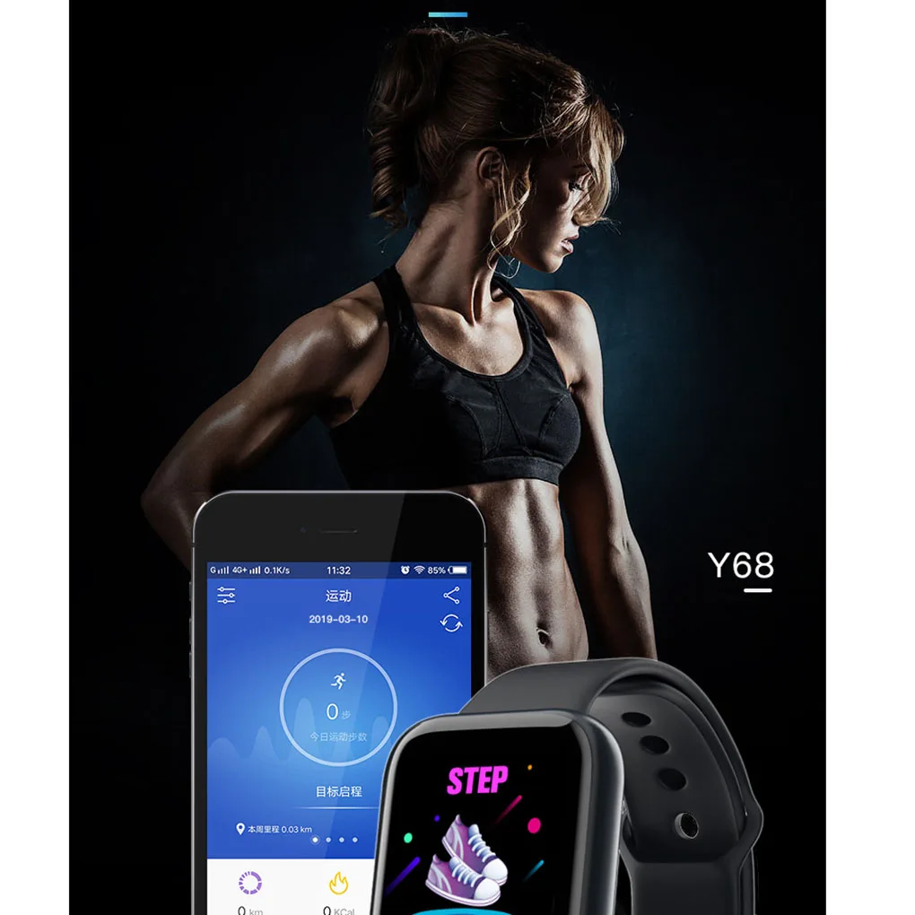 Y68 Smart Watch Blood Pressure Monitor Clock Waterproof Fitness Bracelet Digital Electronic for Android IOS | Электроника