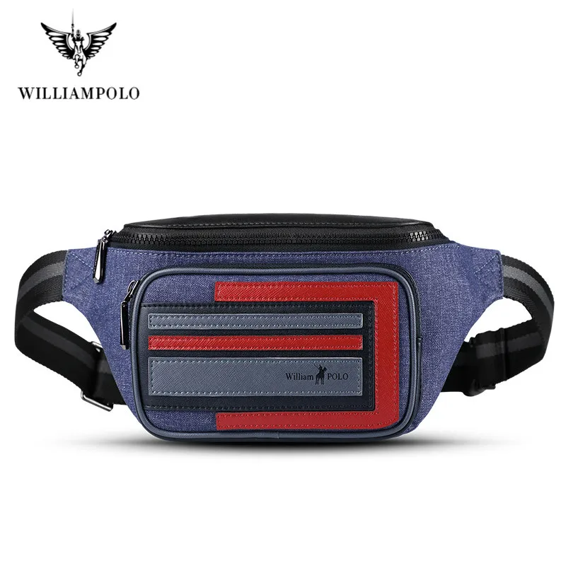 Мужская поясная сумка WILLIAMPOLO джинсовая Холщовая Сумка стильная многослойная для