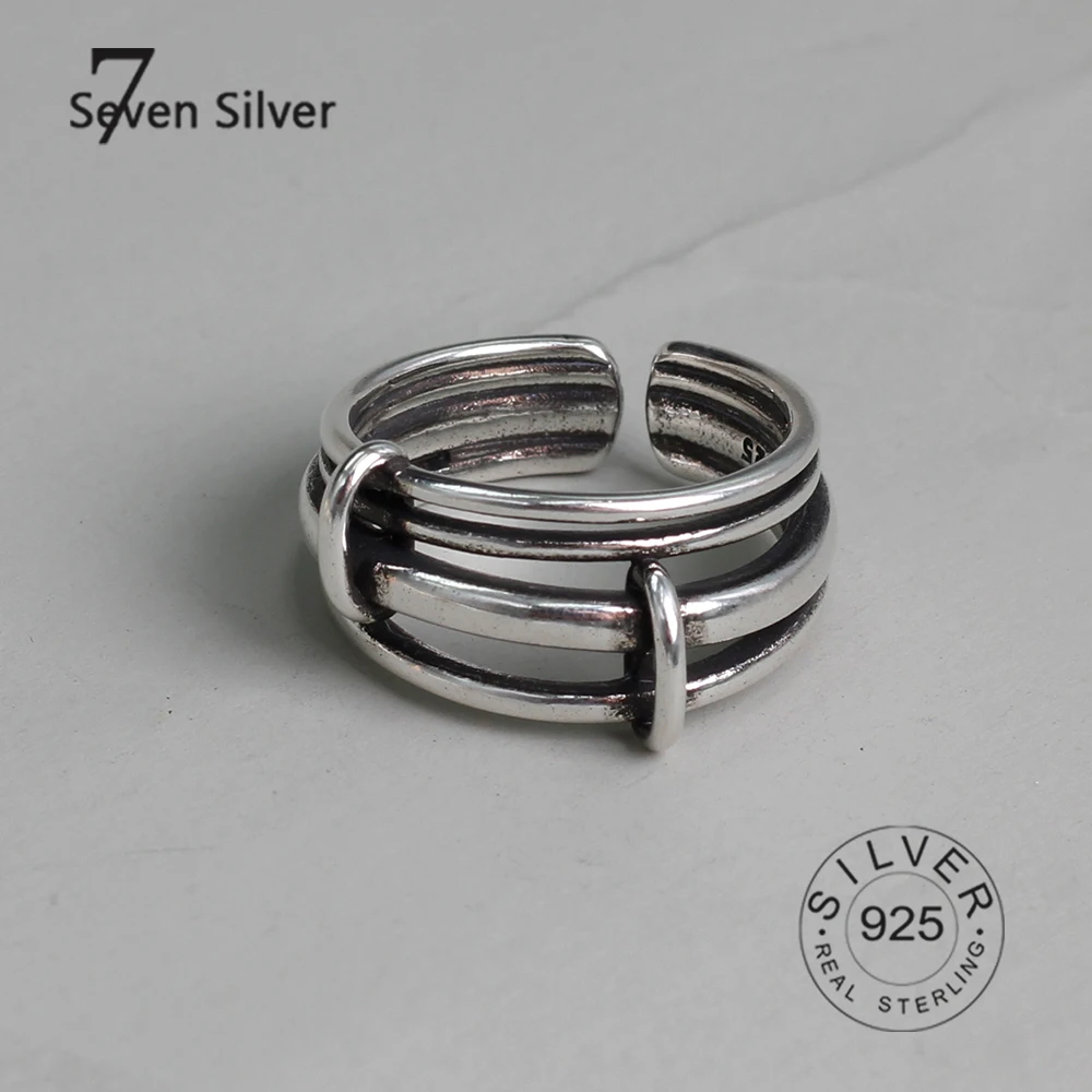 

Real 925 sterling silver rings for women vintage interweave line Trendy fine Jewelry Large Adjustable Antique Rings Anillos