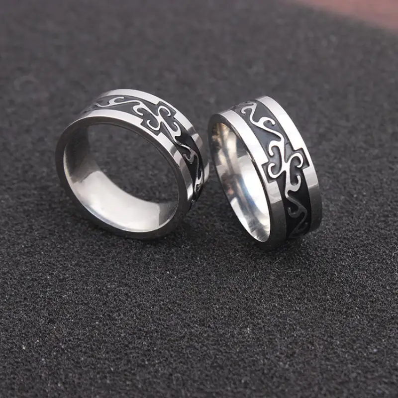 

New Fashion Dragon Pattern Dripping Oil Ring Domineering Men's Casual Party Personality Joint Tail Ring Jewelry