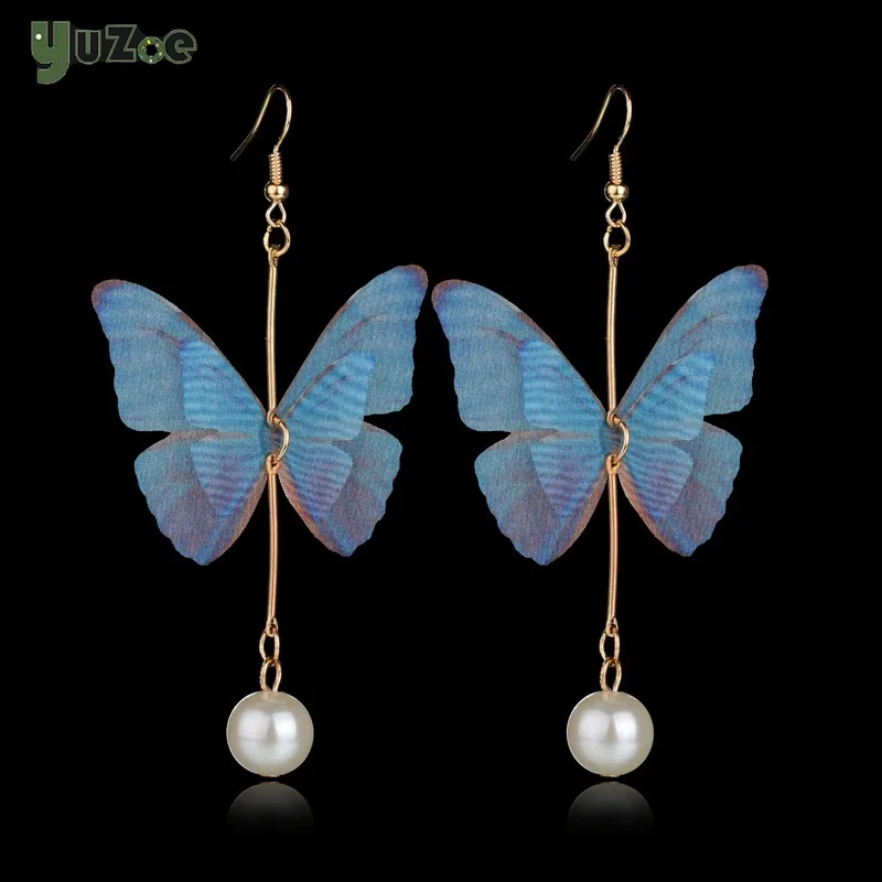 Женские серьги с жемчугом синие розовые бабочкой свадебные подарок подруге 2019 |