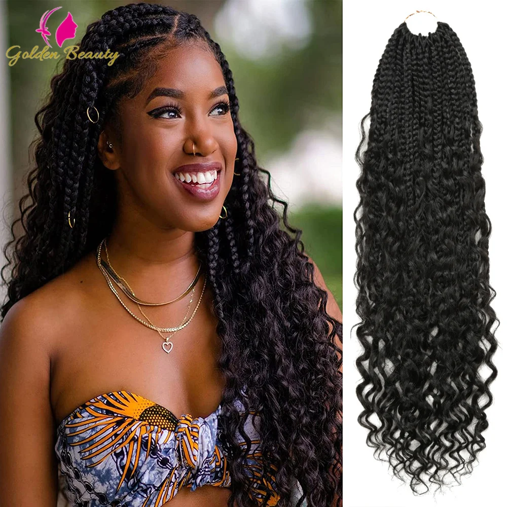 Goddess Box Braids Crochet Hair Bohemian Ombre With Curly End 14"20"&22" Synthetic River Braiding Extensions on.