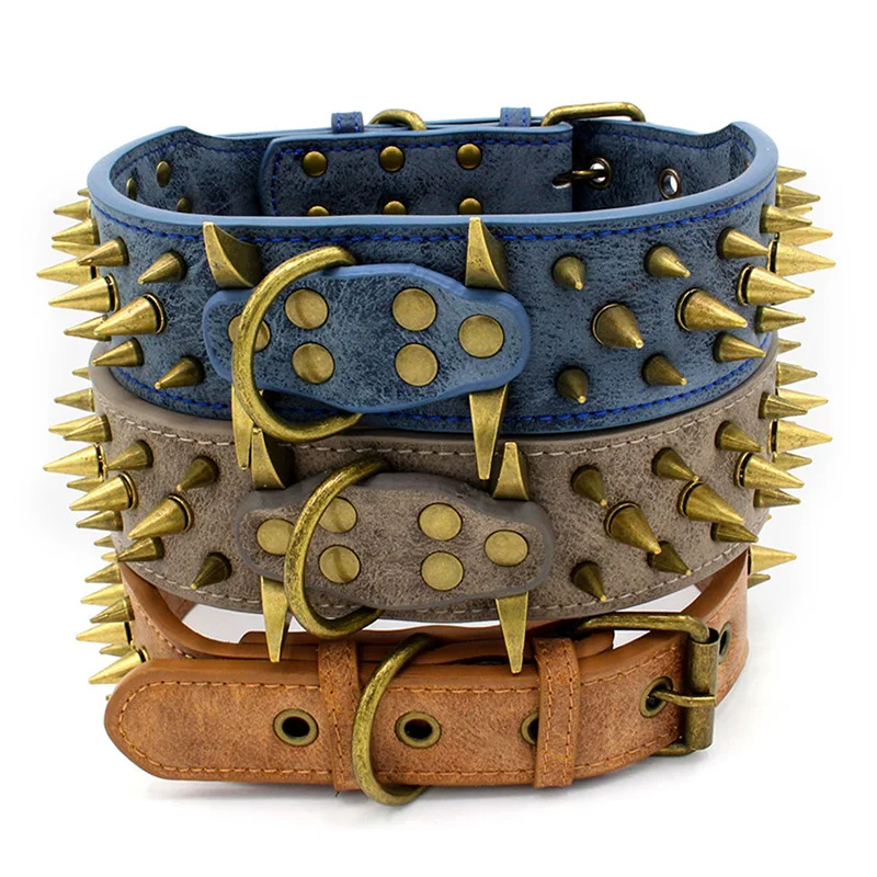 

Anti-bite Dog Collar 2" Wide Rivet Leather Dog Collars Pitbull High Quality Big Dog Collar German Shepherd Mastiff Rottweiler Bu