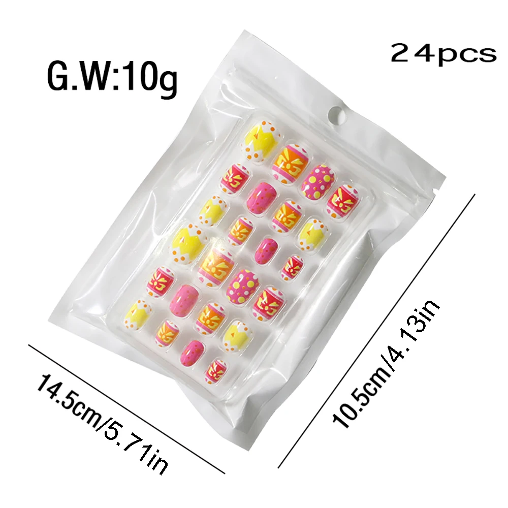 

24Pcs/box Full Cover False Nails Press On Self Adhesive Nail Manicure Tips Candy Color Fake Nails Nail Art for Children Kids