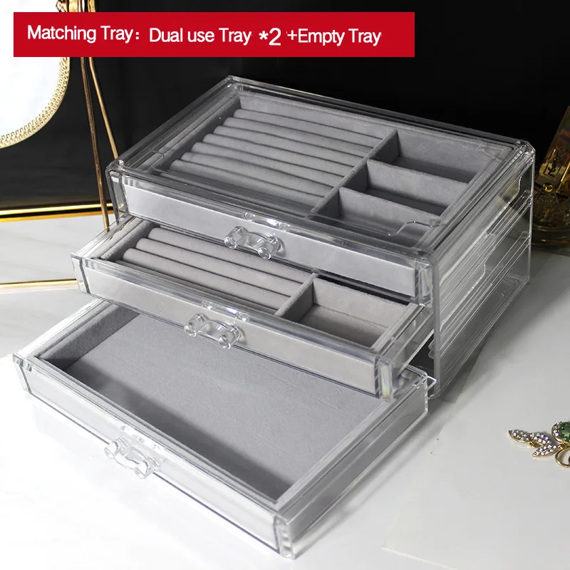 Dustproof Three-Layer Jewelry Storage Display Box Ring Earring Necklace Case Women Pendants Watch Display Stand Box YSUMI - Цвет: No. 4 style