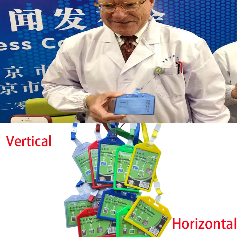 

1pcs ID Exhibition Hall Meeting Name Identification Hospital School Pass Metro Cover Horizontal Photo Badge Holder with Lanyard