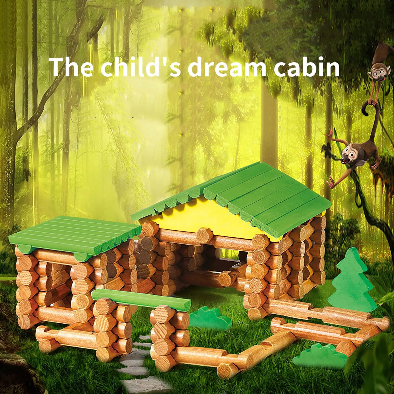 

Wooden House Construction Toy Log House Building BlockHand-on Ability Cultivation Shape Recognition Early Education Toy Set