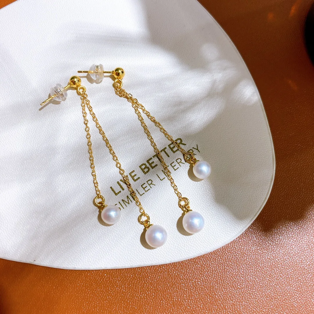 

Серьги-подвески с пресноводным жемчугом, 5-8 мм