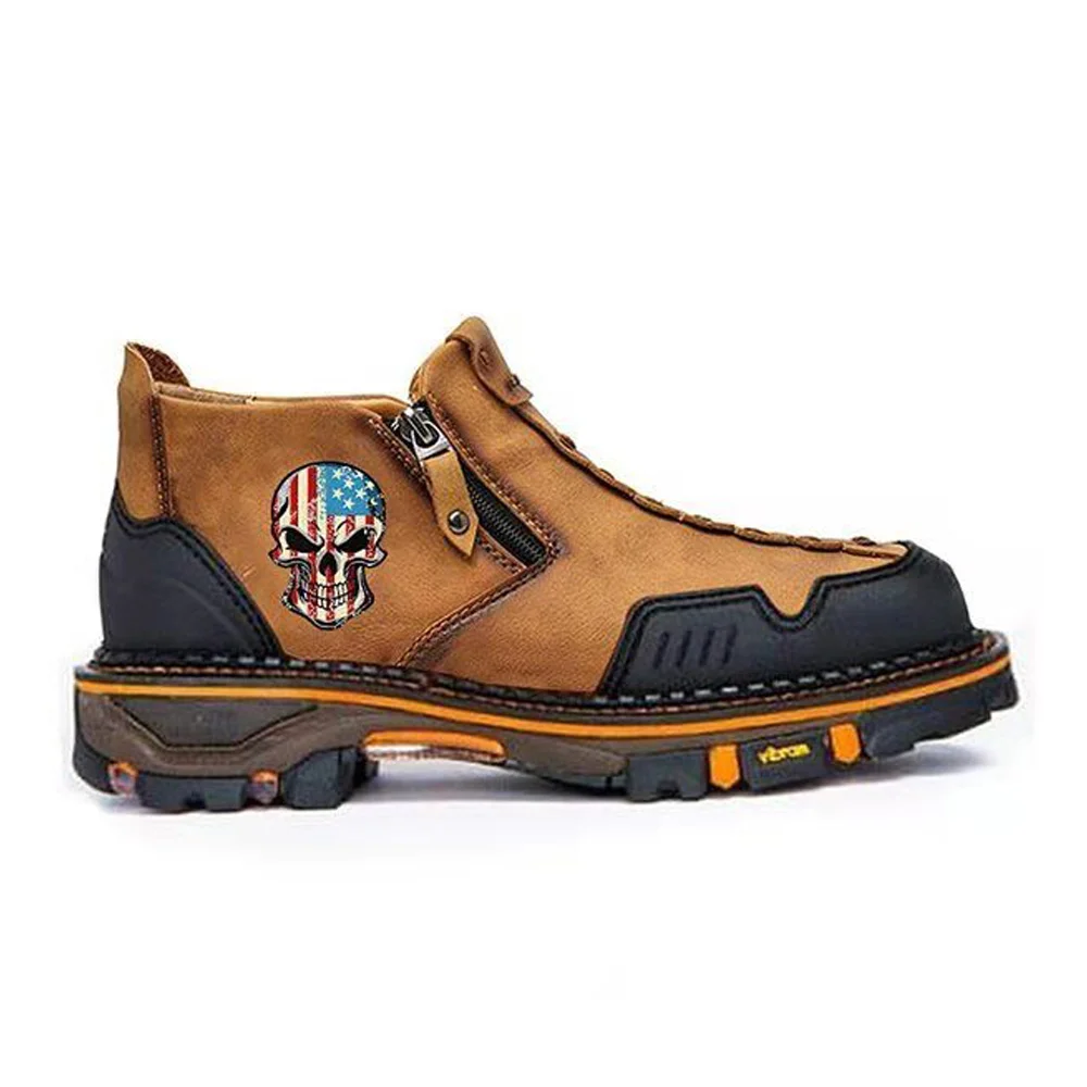 

Men Skull Low Top Zipper Boots for American Only
