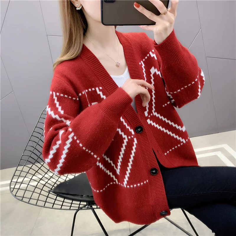 

Room 197796 5 row 3 lower] real shot diamond stripe knitted cardigan 53