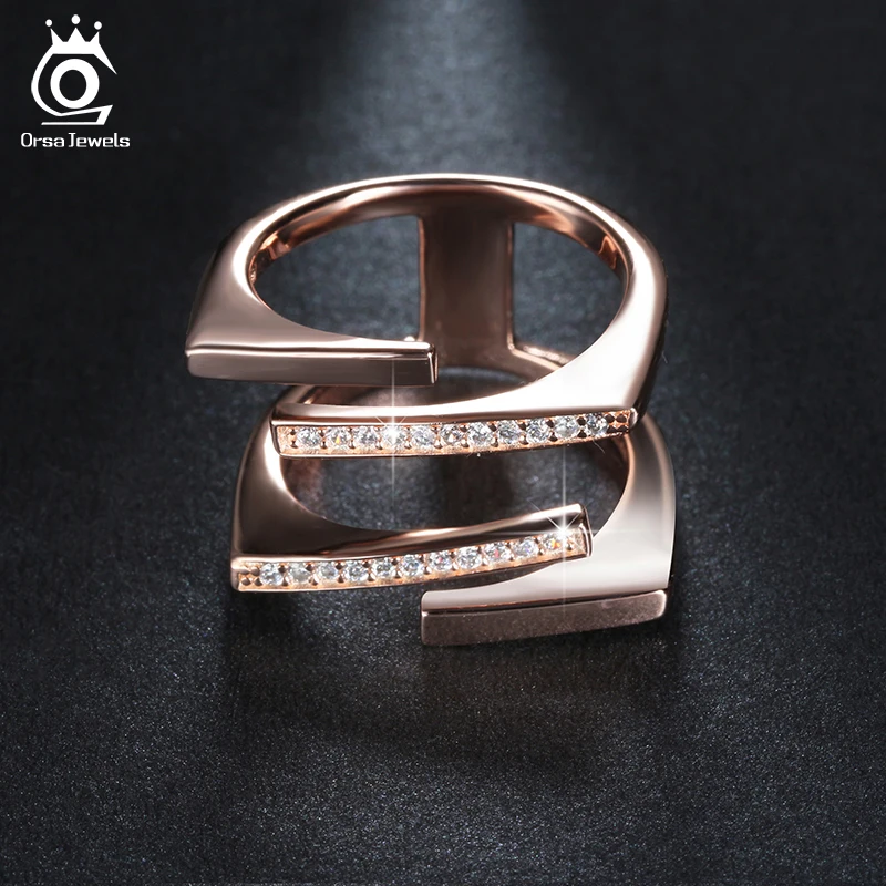 ORSA JEWELS розовое золото и серебро уникальный геометрический дизайн CZ Кольцо проложили 22 штуки австрийский Циркон Модные ювелирные изделия OR127