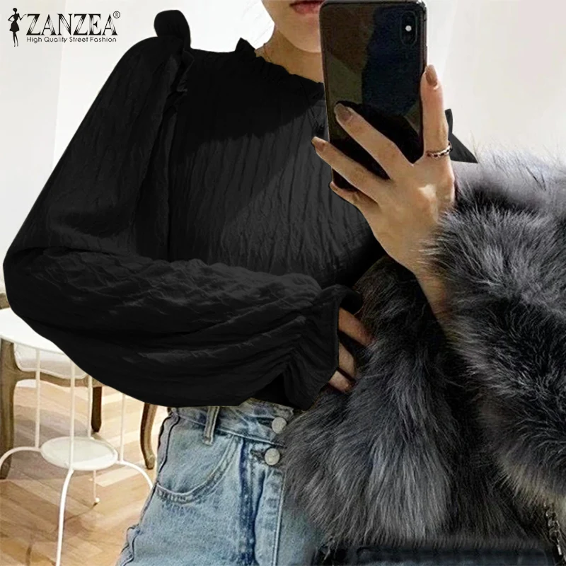 

Женская модная однотонная блузка, осень 2022, блузки с длинным рукавом ZANZEA Clubbing, элегантные деловые Большие размеры