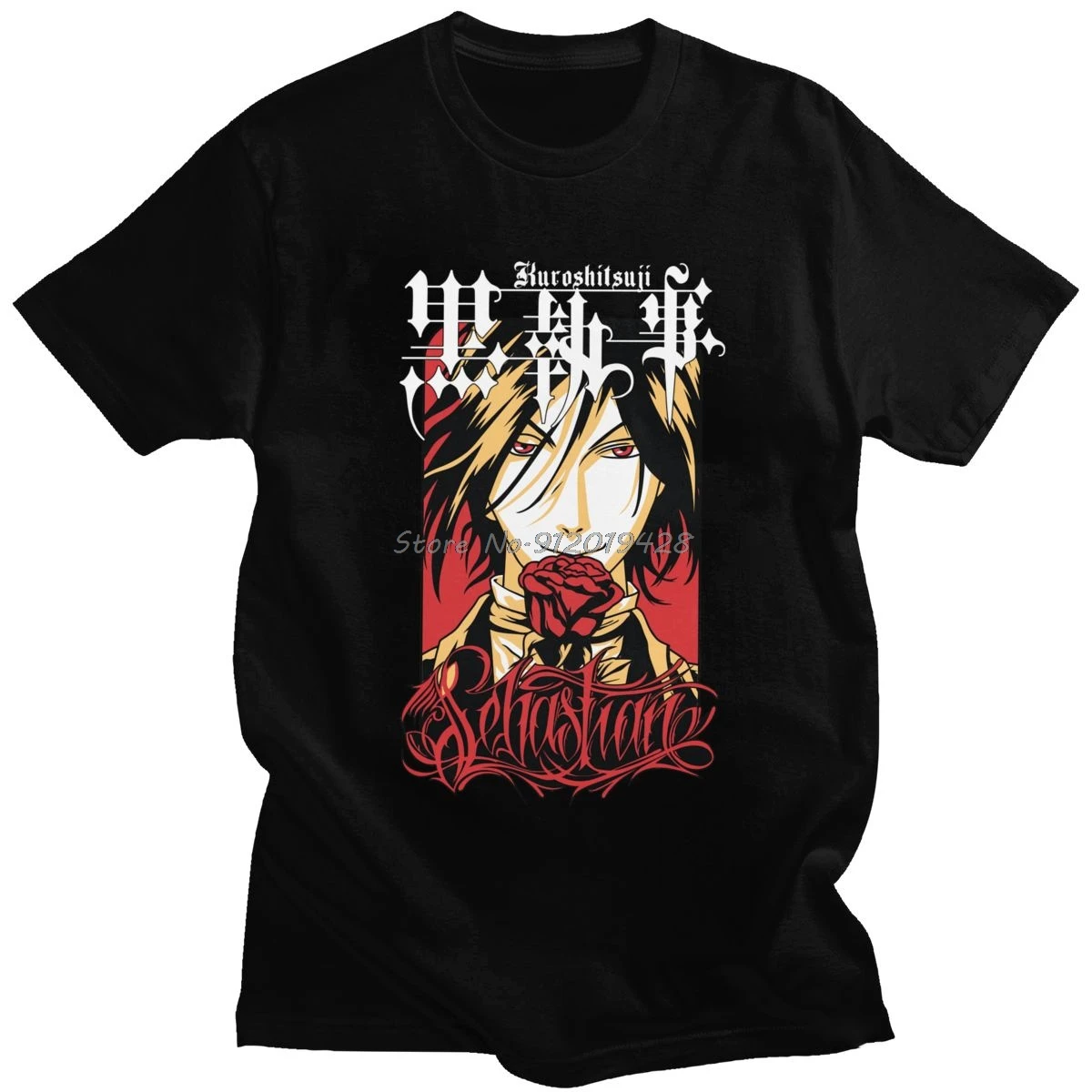 

Mens Retro Love Anime Black Butler Sebastian T Shirts Short-Sleeve Cotton T-shirt Graphic Japan Anime Manga Kuroshitsuji Tee Top