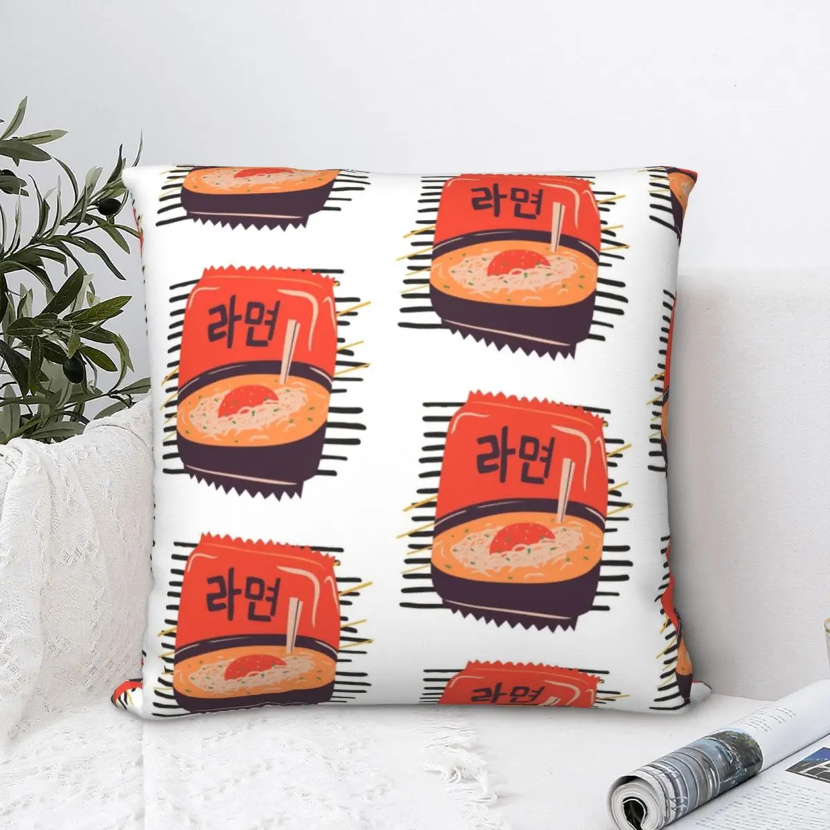 

(Ramyeon) Square Pillowcase Cushion Cover Spoof Zipper Home Decorative Throw Pillow Case for Home Nordic 45*45cm