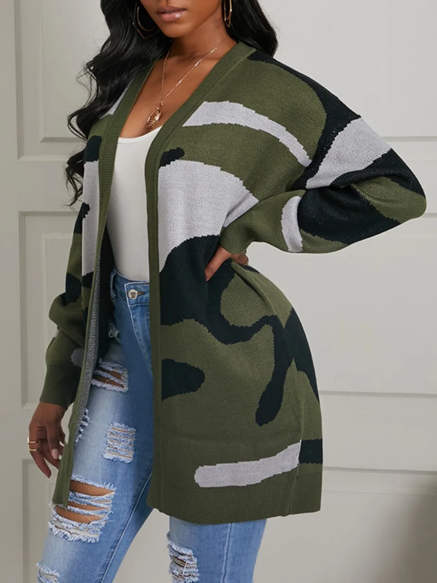 

2021 New Camouflage Loose Sweater Women Spring Autumn Cardigan Fashion Sweaters Casual Coats Clothes Y396