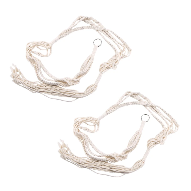 

2X Macrame Double Plant Hanger Indoor Outdoor 2 Tier Hanging Planter Cotton Rope 4 Legs 67 inch