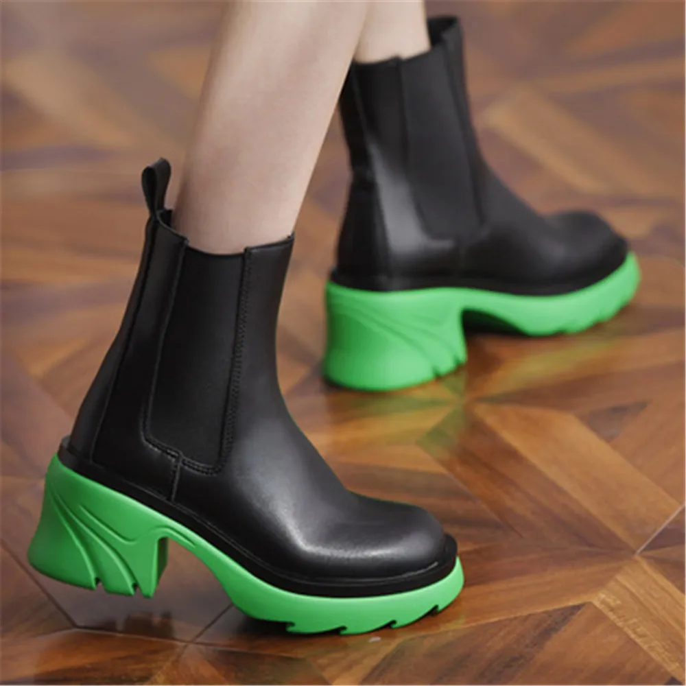 

Осень 2021, кожаные ботильоны в британском стиле, женские ботинки челси на толстой подошве с круглым носком, уличная модная обувь для молодых ...