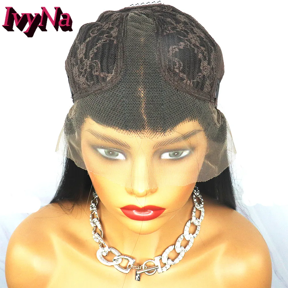 

IvyNa 1# Dark Black Synthetic T Part Wigs For Black Women Long Silky Straight Futura Synthetic Heat Resistant Hair13x2 Lace Wigs