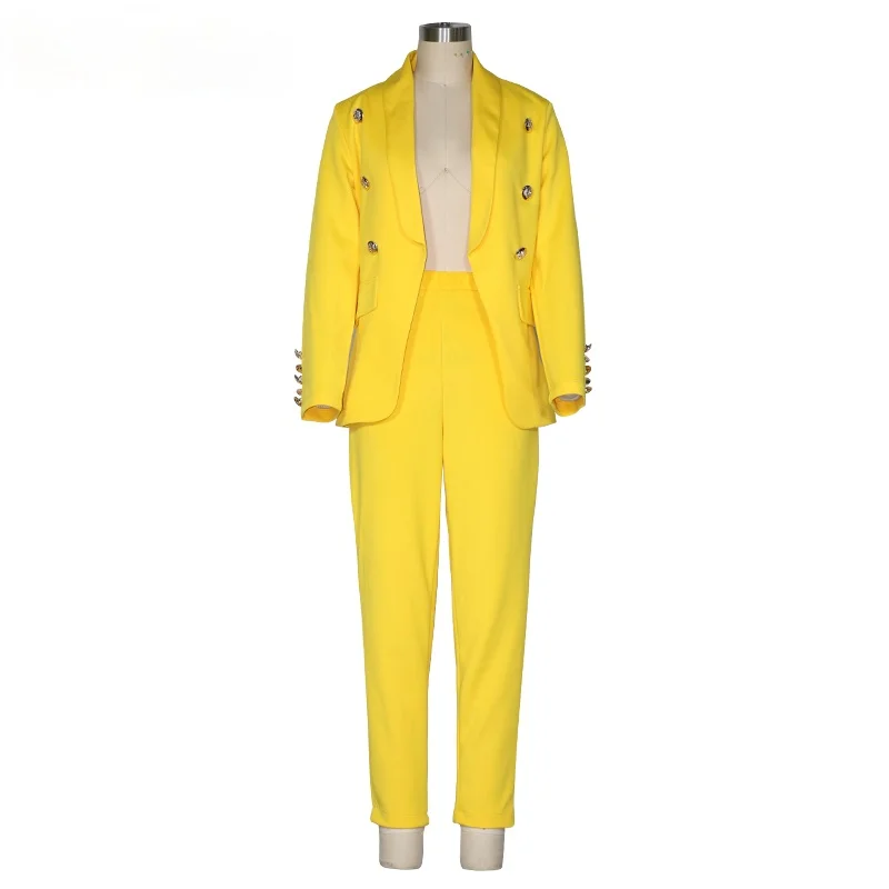 

2020 Winter Women Set Notched Full Sleeve Blazers Pencil Pants Suit Office Lady Two Piece Set Tracksuits Casual Outfits