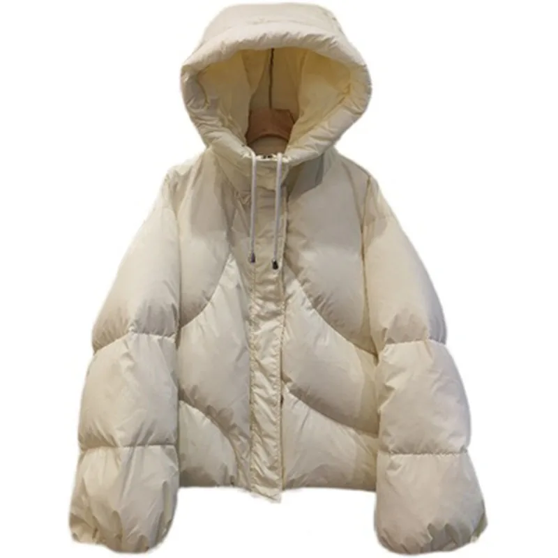 

Корейская версия, Короткое женское пальто, новинка 2023, зимняя модная женская куртка на белом утином пуху, толстый женский пуховик с капюшоном, NBH384