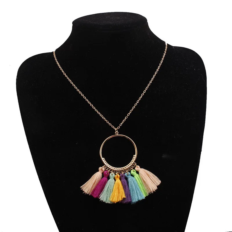 Много цветов длинное ожерелье с кисточками для женщин винтажный бренд оптовая