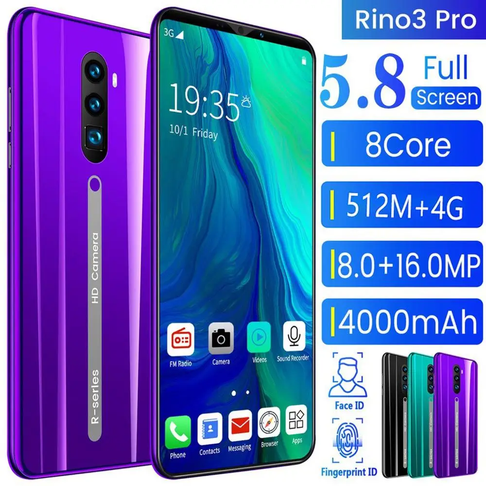Rino3 Pro 5 8 дюймов Экран Android телефон Фиолетовый капли воды смартфон сплошной Цвет