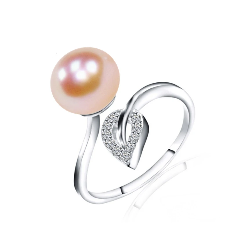 

Trendy Jewelry Luxury 925 sterling silver Zirconia 8-9mm real Natural freshwater Pearl Rings For Women Fashion Pearl Jewelry