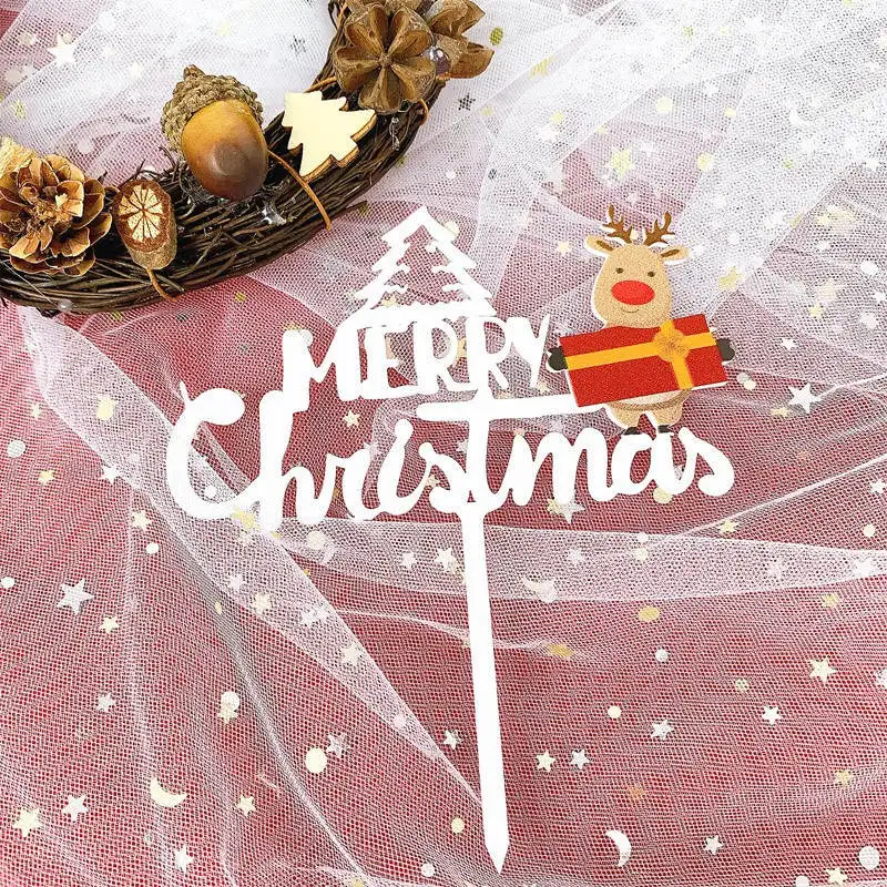 

New Merry Christmas Cake Topper Color DIY Acrylic birthday Cupcake Topper For Kids Xmas New Year party cakes dessert decoration
