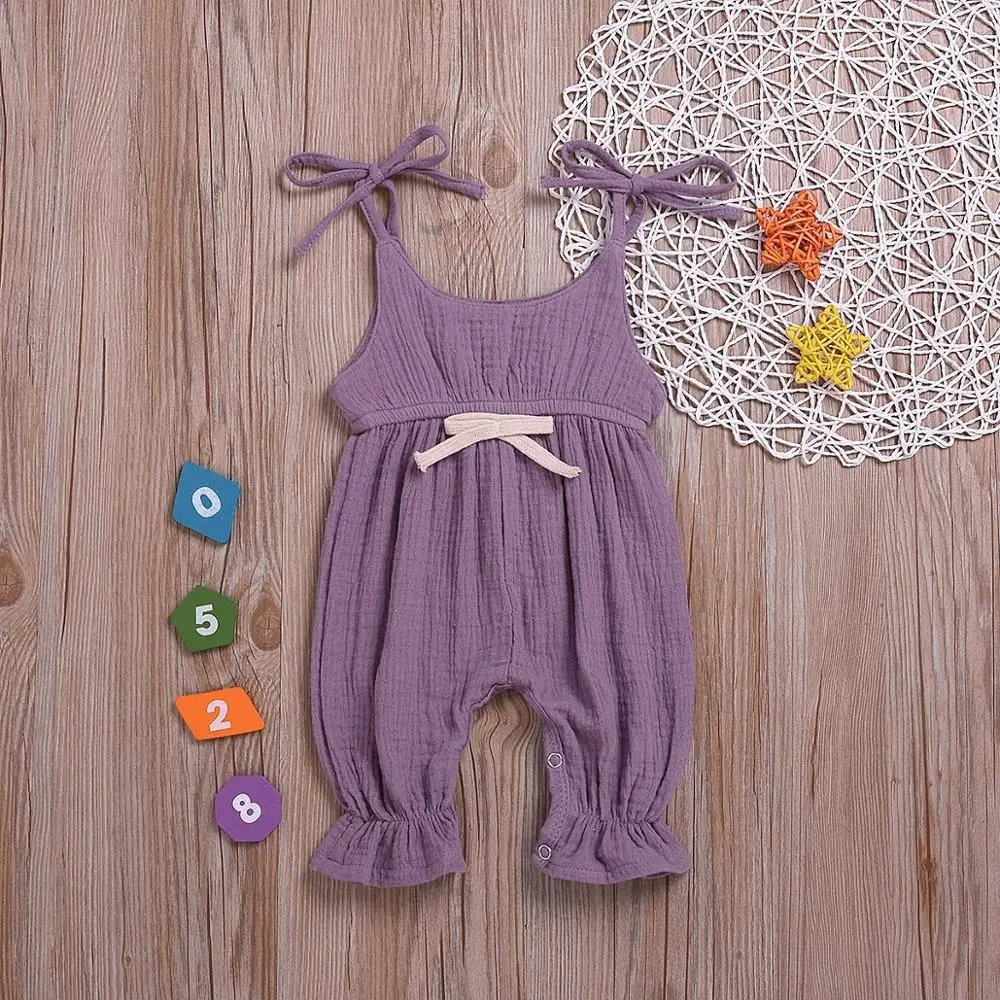 

0-18M Casual Newborn Baby Girl Sleeveless Solid Color Strap Romper Jumpsuit One Pieces Summer Clothes Dropshipping