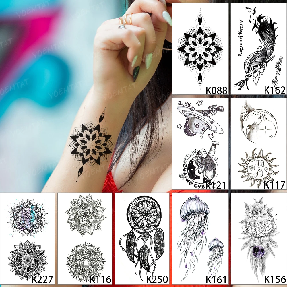 

9pcs/Lot Waterproof Temporary Tattoo Sticker Mandala Flower Indian Henna Bohemia Feather Flash Tatoo Woman Body Art Fake Tatto