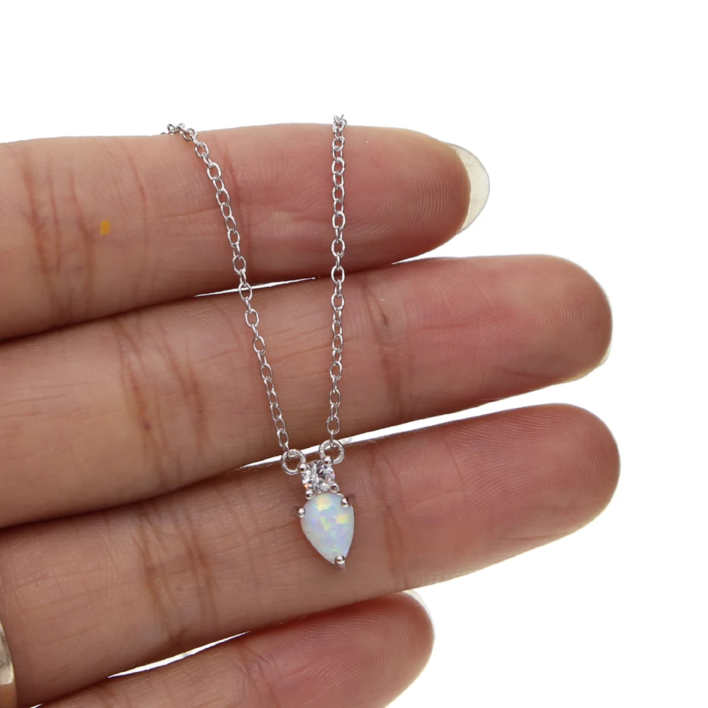 

100% 925 sterling silver fire opal white color charm pendant necklace delicate dainty tiny necklace for women ladys boho jewelry