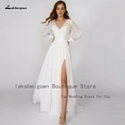 Женское шифоновое платье Lakshmigown, простое белое платье с V-образным вырезом и длинным рукавом, ТРАПЕЦИЕВИДНОЕ свадебное пляжное платье, 2022