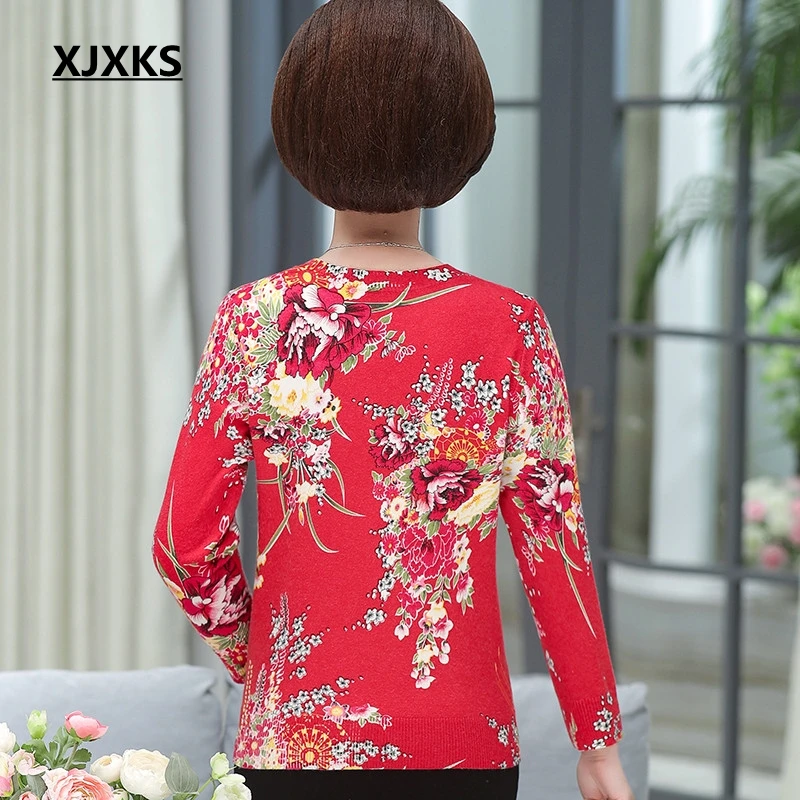 XJXKS Sweater Women 2020 Autumn Winter Plus Size Jumper New Flower Printed Loose Pullover Knitted Sweaters | Женская одежда