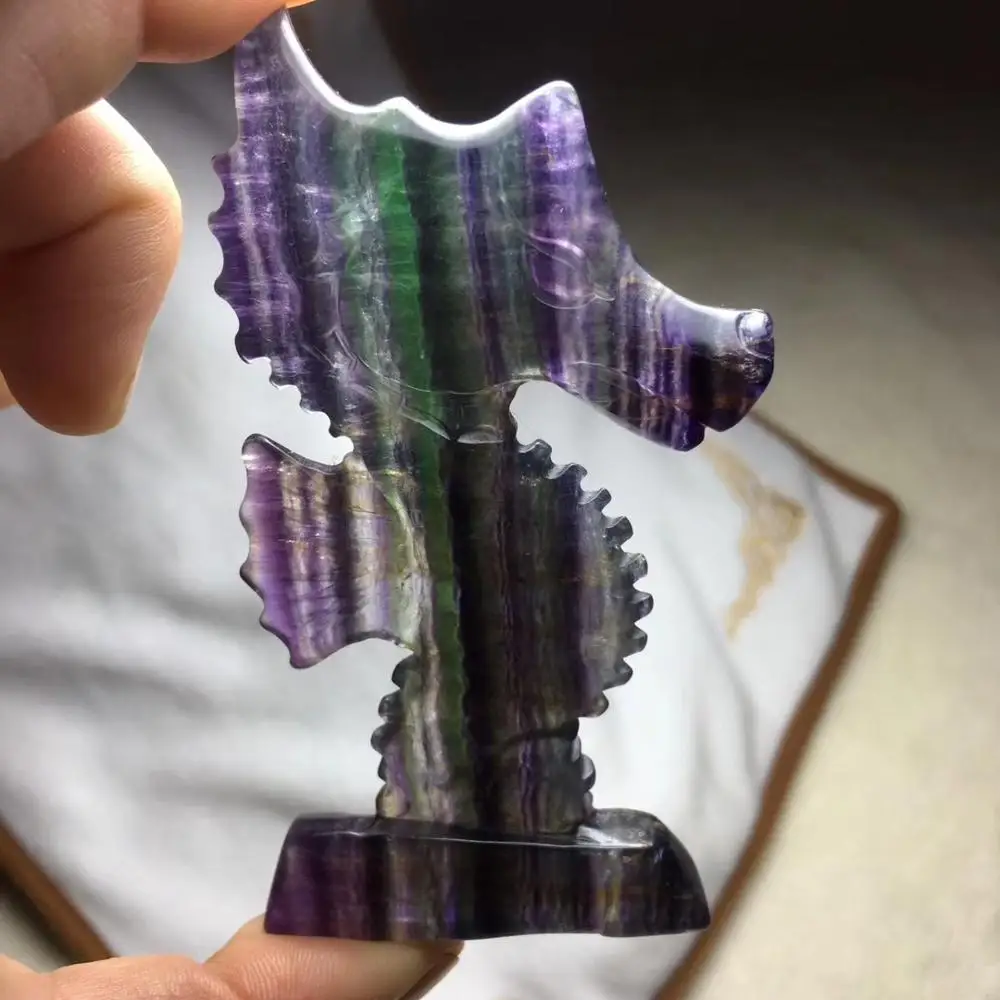 

78.0gNatural colorful fluorite, crystal quartz hand-carved seahorse healing