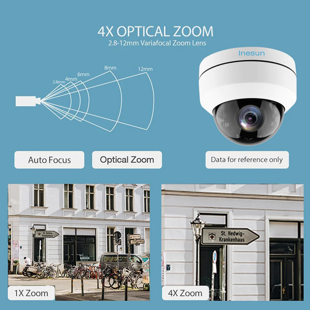 Inesun наружная 5MP PoE PTZ IP камера безопасности 2592x1944P Super HD 4X оптический зум PTZ купольная камера антивандальная с настенным кронштейном