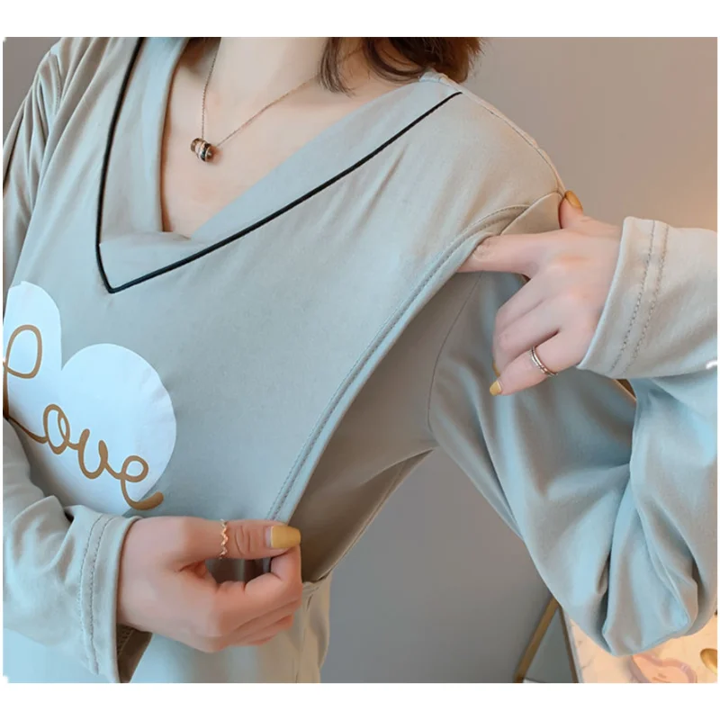 

Nursing Maternity Womens Clothing Sets Long Sleeve Pajamas Clothes For Pregnancy Women Breastfeeding Sleepwear Homewear D0084