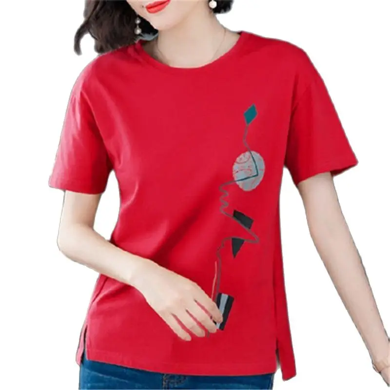 

Женская футболка с коротким рукавом, Новинка лета 2021, Женская Корейская свободная простая футболка большого размера с принтом, топы A448