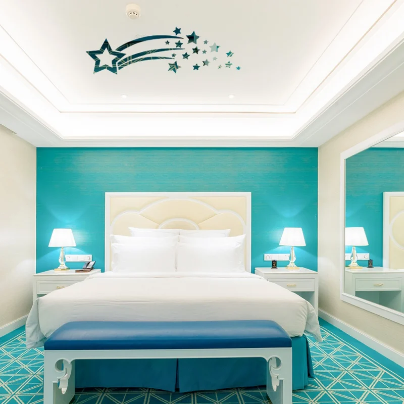 Акриловые зеркальные наклейки с серебряными звездочками для ванной и душа