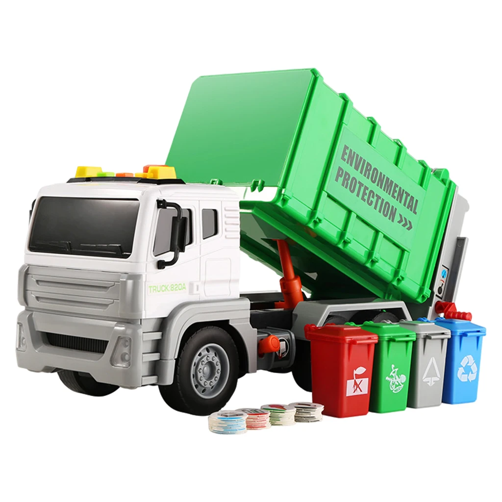 

Garbage Truck Toy with 4 Loader Trash Cans Dump Toy Truck Play Vehicles Car
