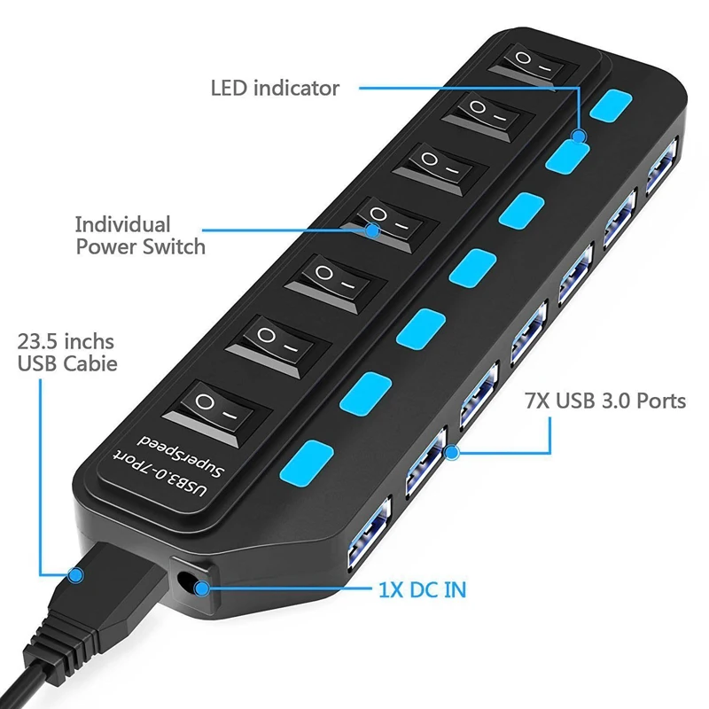 USB-концентратор с 4/7 портами Usb 3 0 и адаптером питания для Macbook Air Pro Xiaomi аксессуары