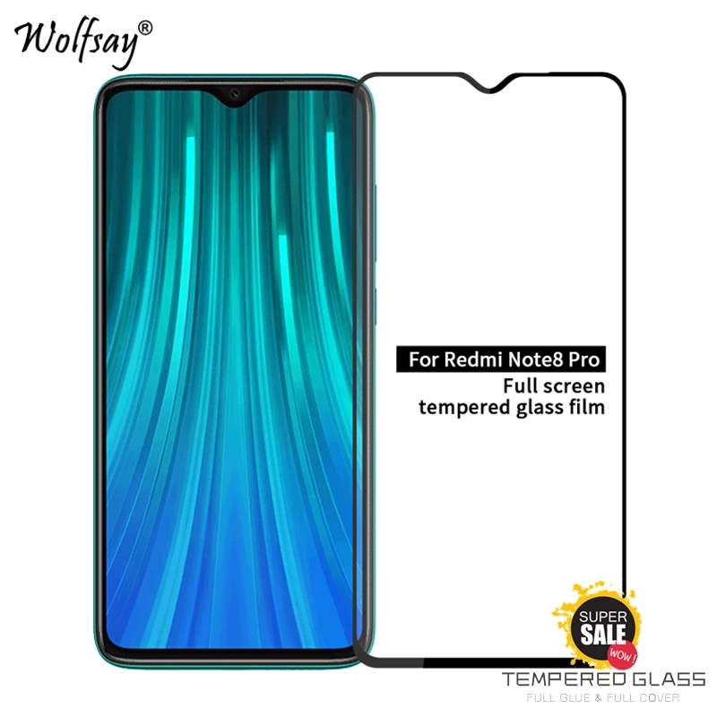 Protector de pantalla de vidrio templado para Xiaomi Redmi Note 8 Pro, pel&iacute;cula de vidrio para tel&eacute;fono, pegamento completo, 2 uds.-0