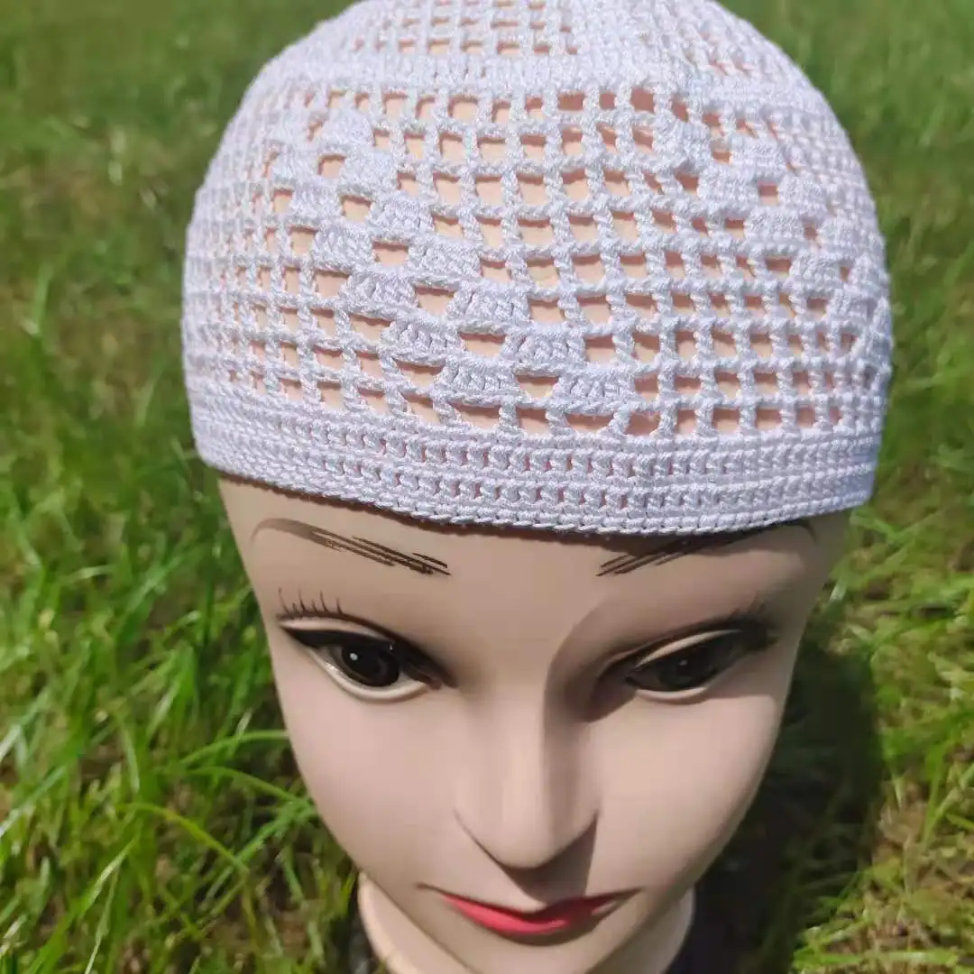 Мусульманская шапка шляпа национальная вязаная сетка крючком ручная белая